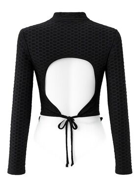 love J Black Open Back Tie Back Textured Crop Top XL